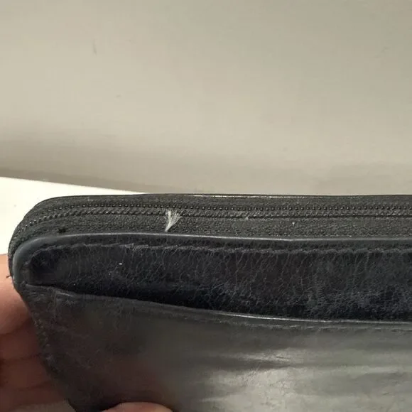 Coach Wristlet Black Leather Wallet Double Zip Striped Legacy Satin Lining 8x4 - Picture 10 of 16